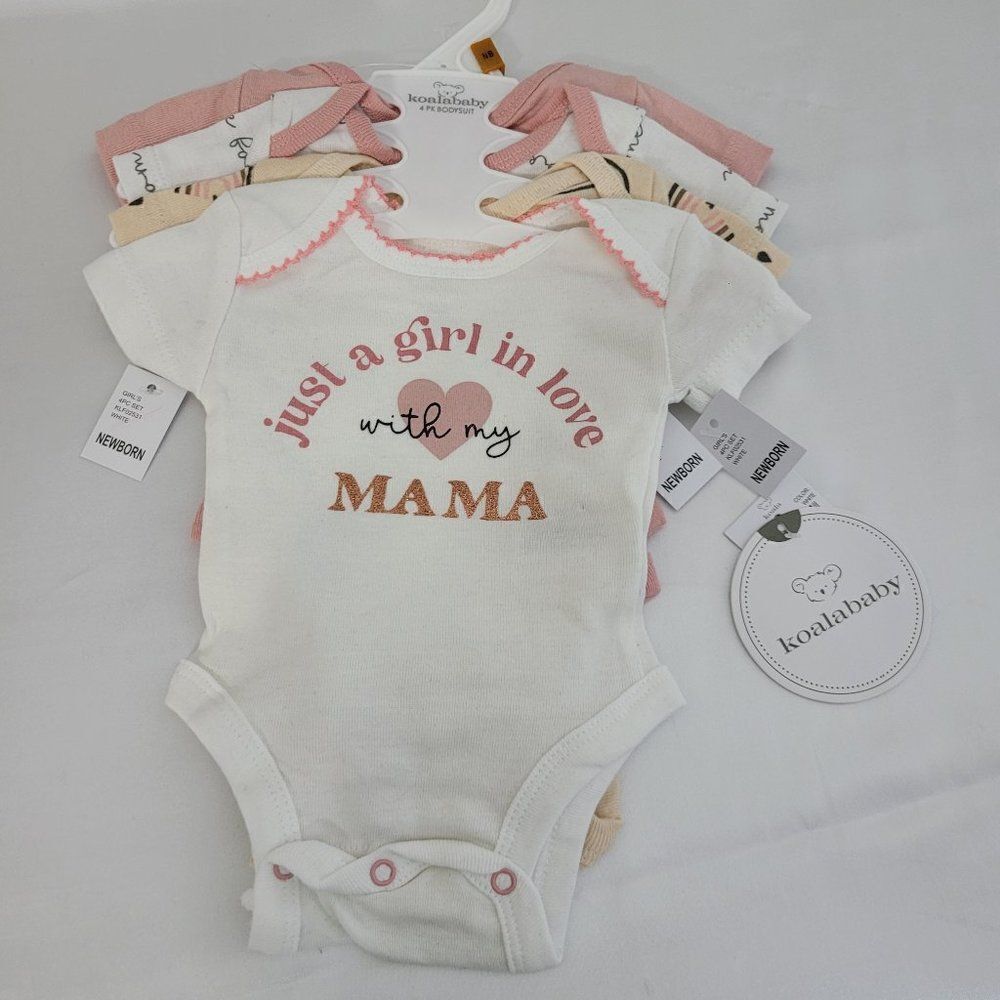 1488 KOALA BABY 4 Pk Bodysuit Set Newborn NWT